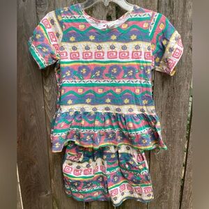 Vintage Patterned Multicolor Shorts & Top Set